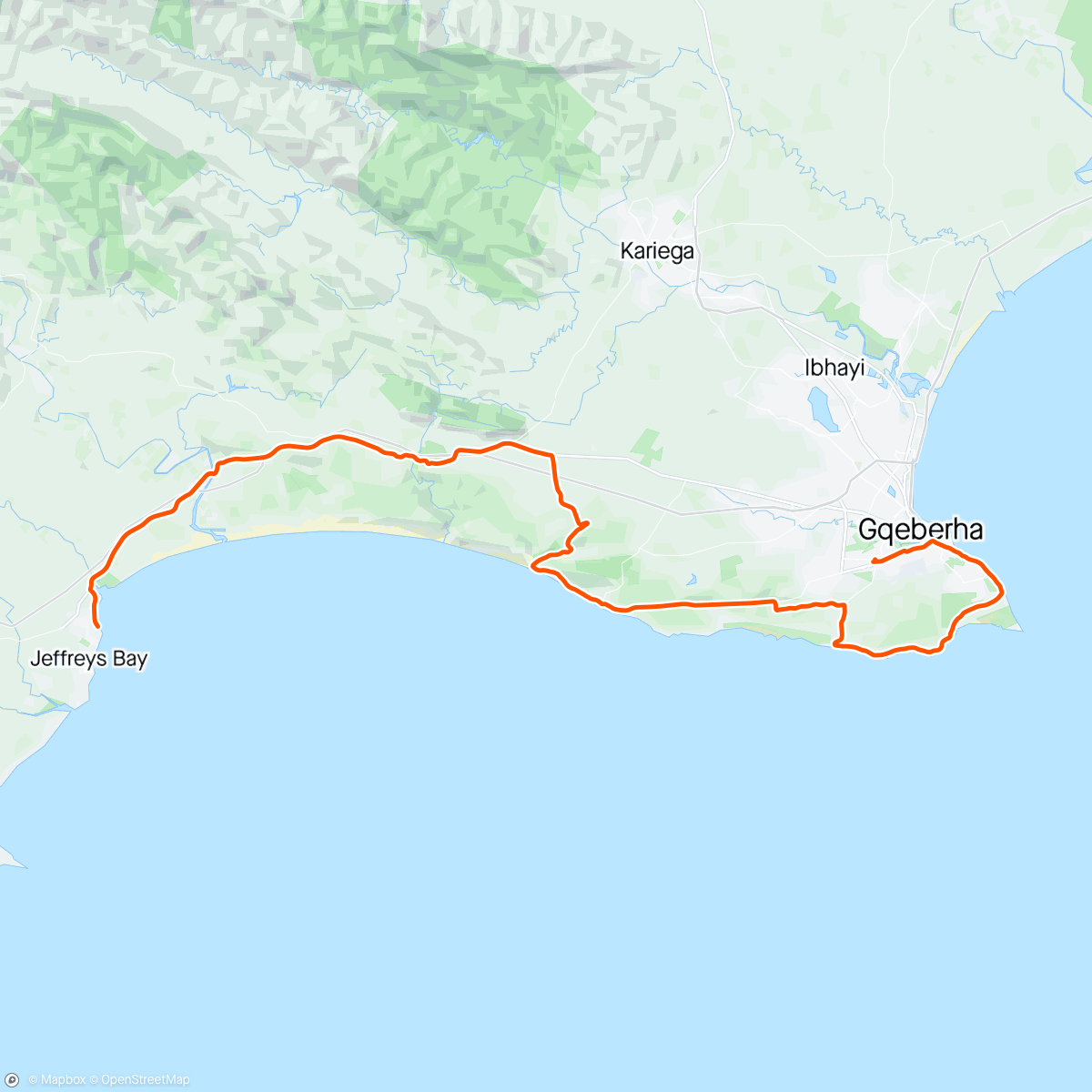 Mapa de la actividad, Jeffrey’s Bay - Port Elisabeth