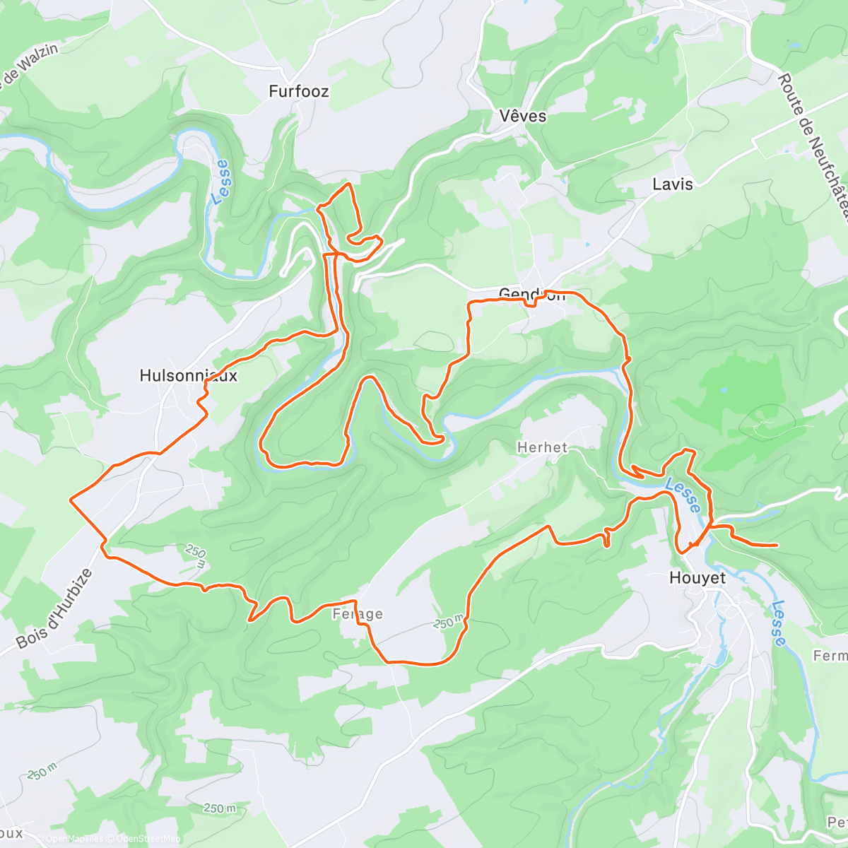 Map of the activity, 170/25: Trail rouge 2 Houyet 🔴 + petits extras 😜