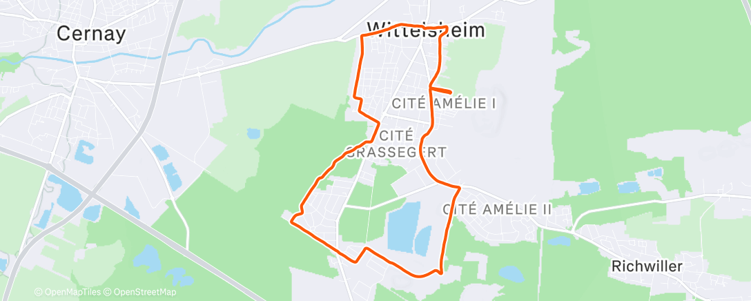 Map of the activity, Course à pied dans l'après-midi