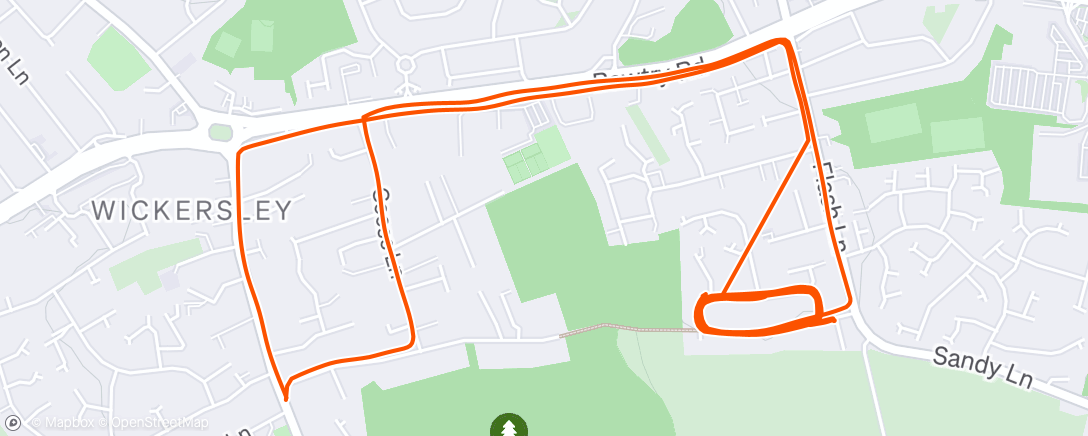 Map of the activity, WU, 1 / 1 / 2 / 1 / 1 miles threshold off 90 sec, WD