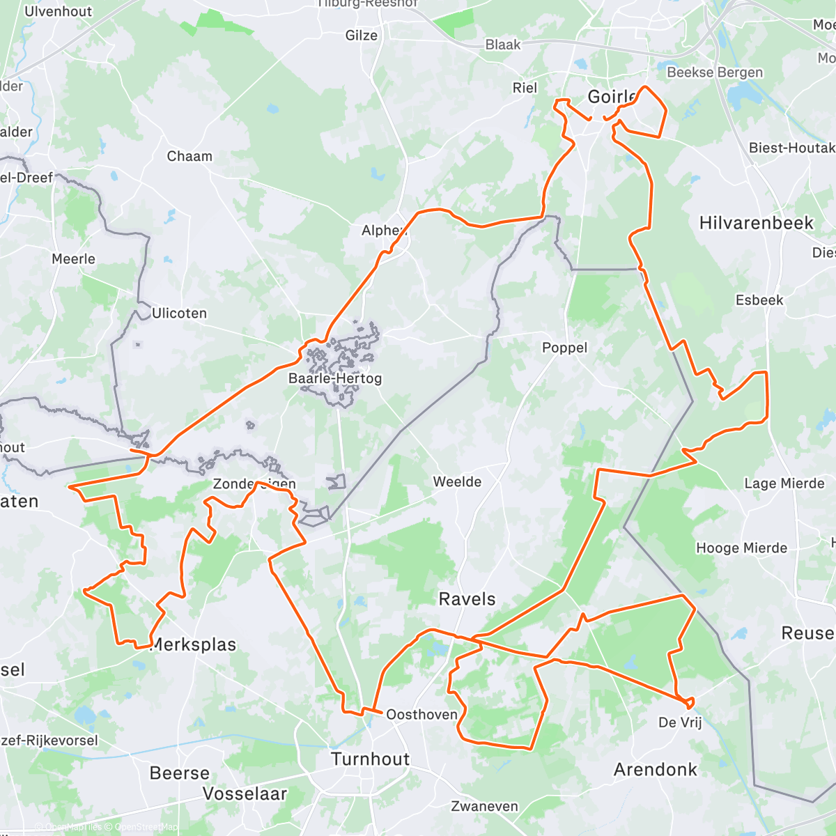 Map of the activity, Grindfietsen