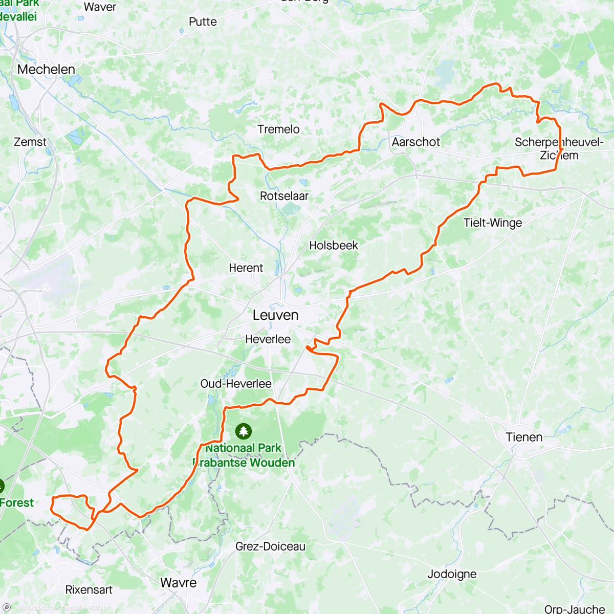 Map of the activity, Rit naar Scherpenheuvel met de club