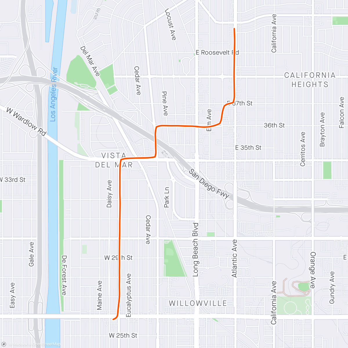 Map of the activity, Downtown Runners LB Beer Relay: Leg 2 (Ambitious to Beer Lab)