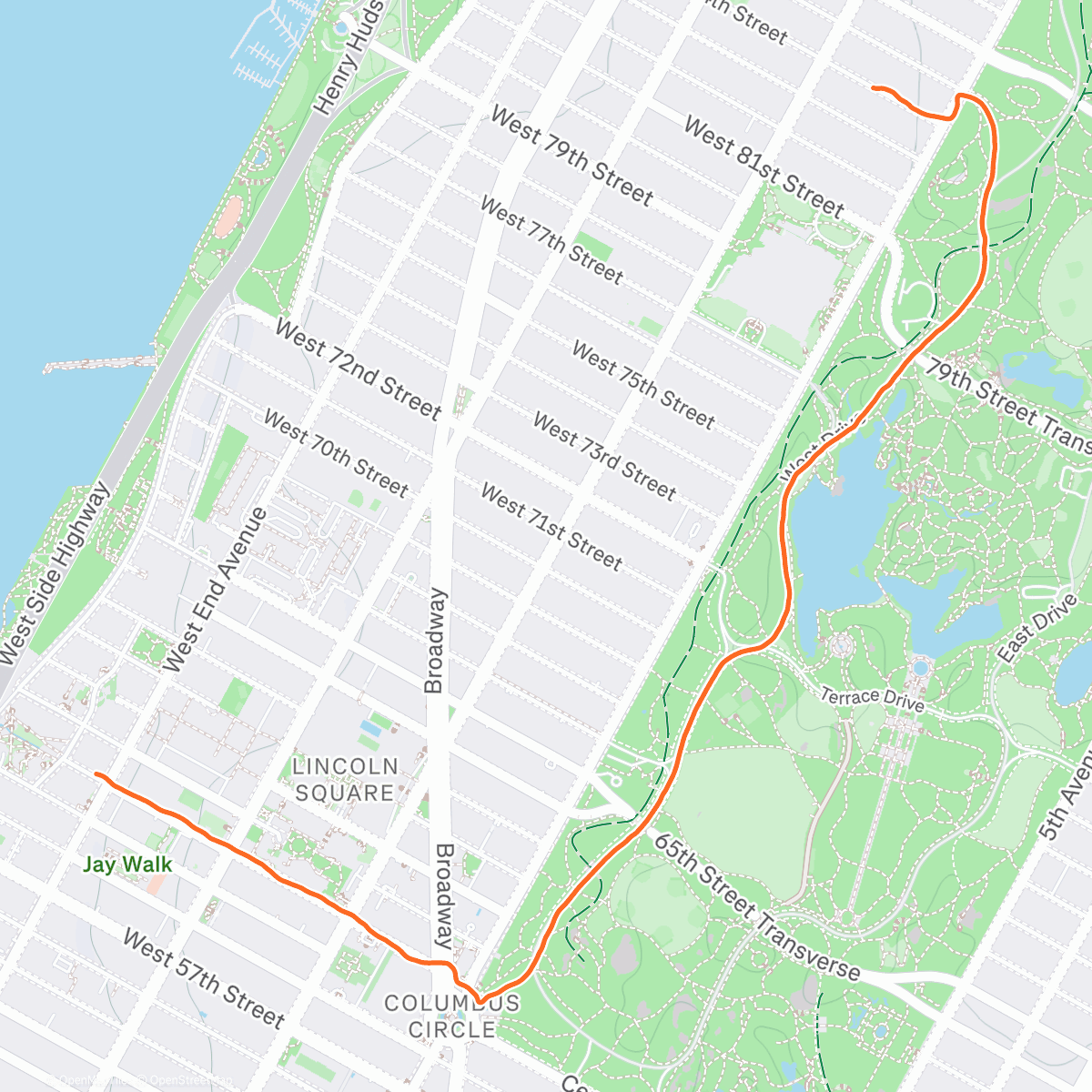 Map of the activity, -8c Central Park running