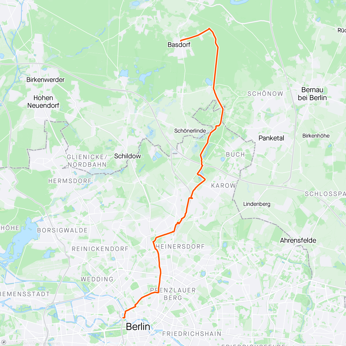 Mapa da atividade, Bikepacking-Tour Anreise, schonmal trocken aus Berlin raus.