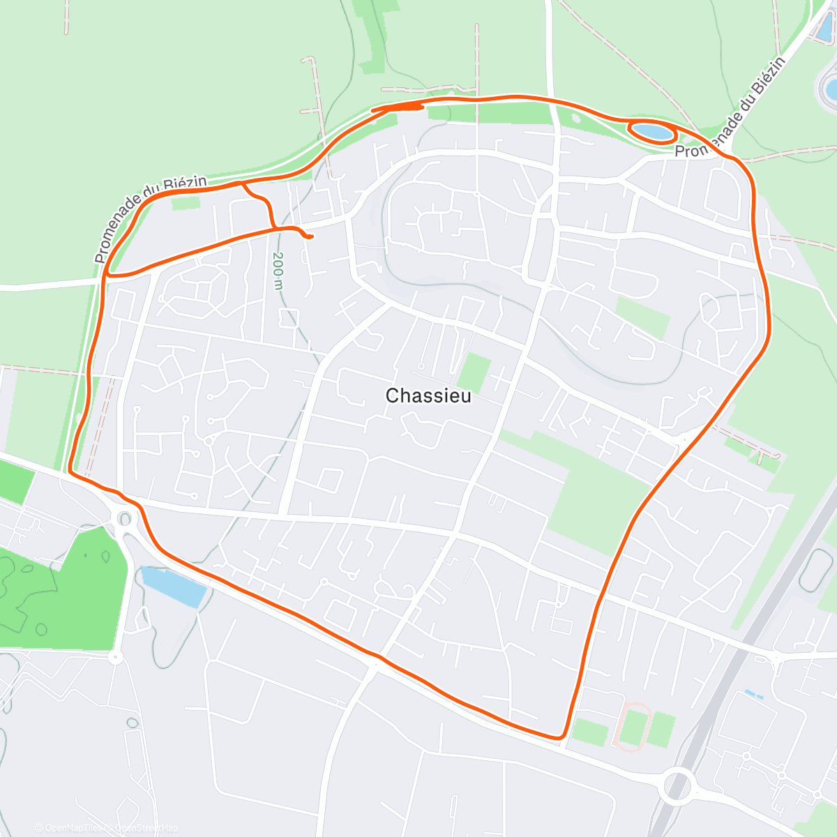 Map of the activity, Échauffement 40min + Côte 8 x 20sec r1min + 10min RAC 🏃‍♂️🌌🔦👟🎧😶‍🌫️🚀