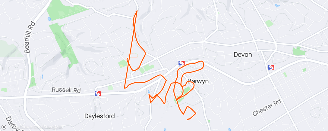Map of the activity, Good Run with Dr. Scoville during CYO over the hills in Berwyn