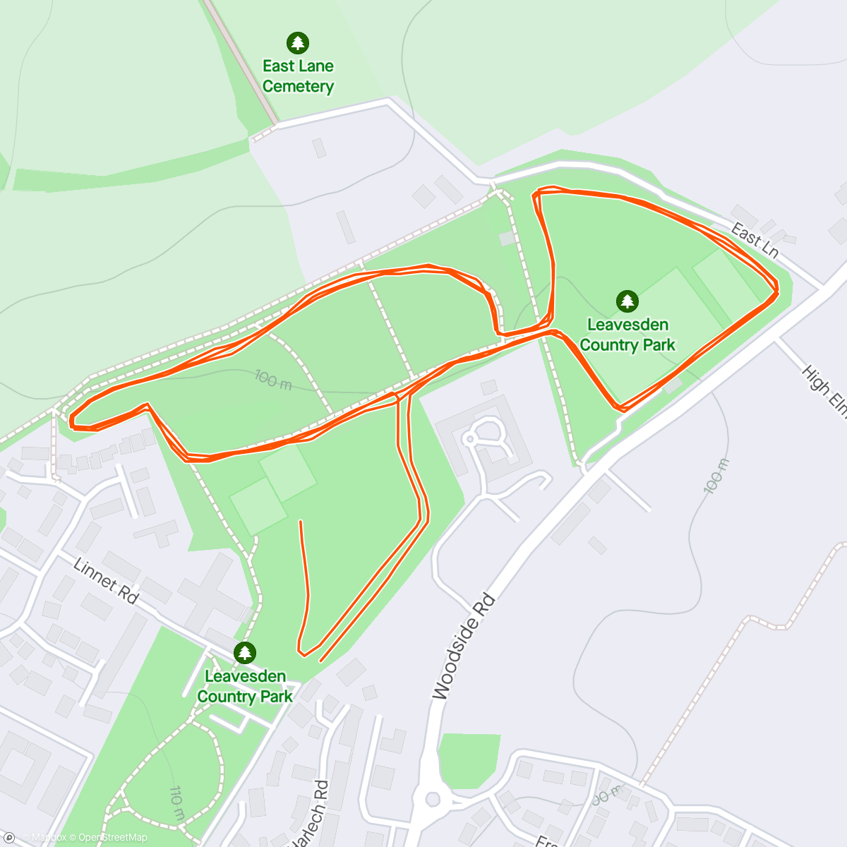 Map of the activity, Leavesden Country parkrun