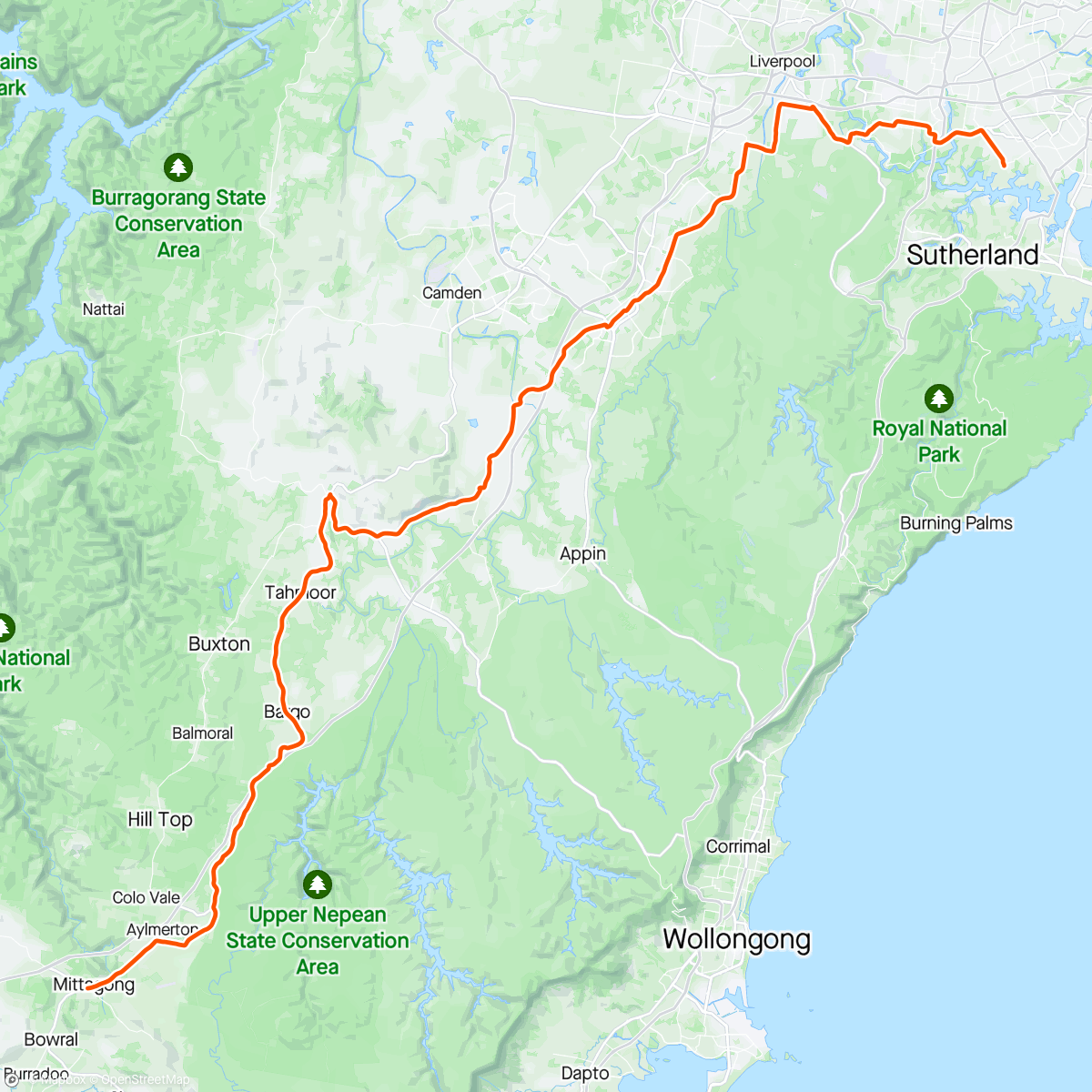Map of the activity, Day 9 - Mittagong to My Bed