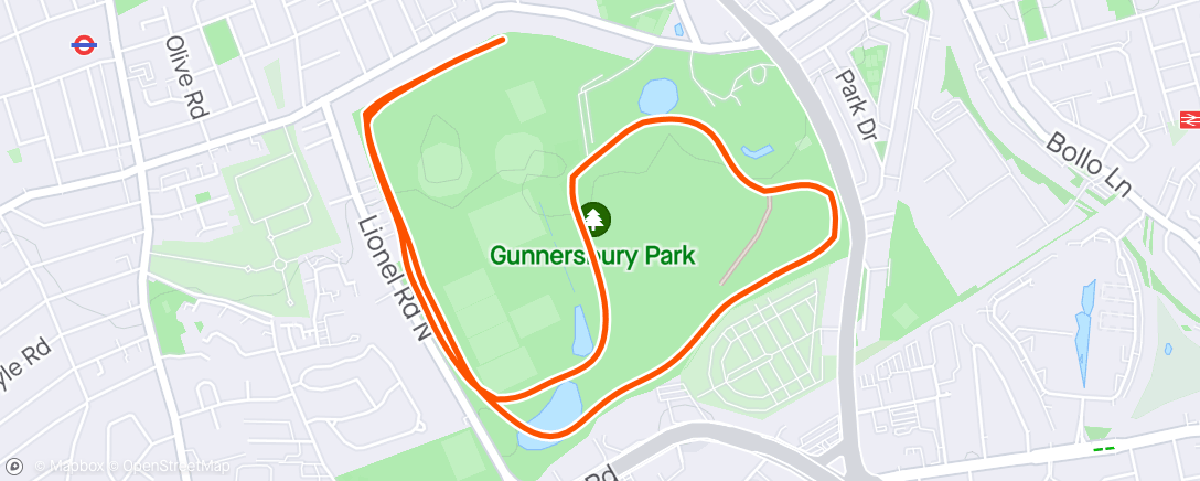 Mapa de la actividad (Gunnesbury Parkrun #166)
