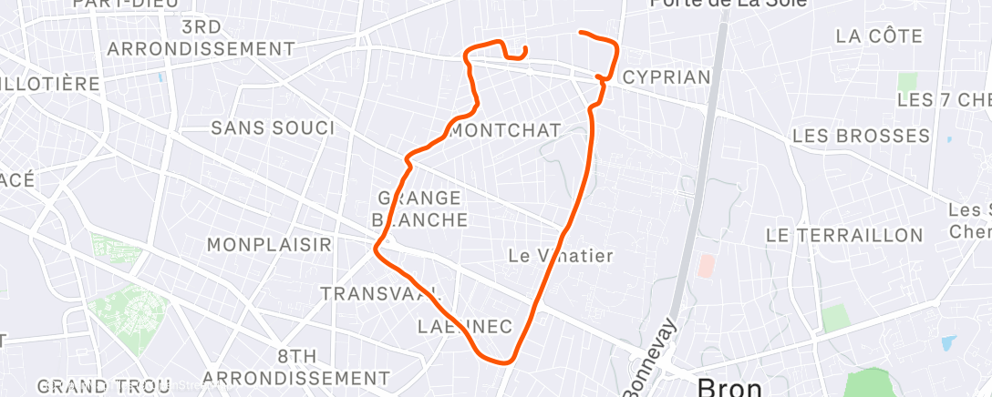 Map of the activity, Course à pied le midi