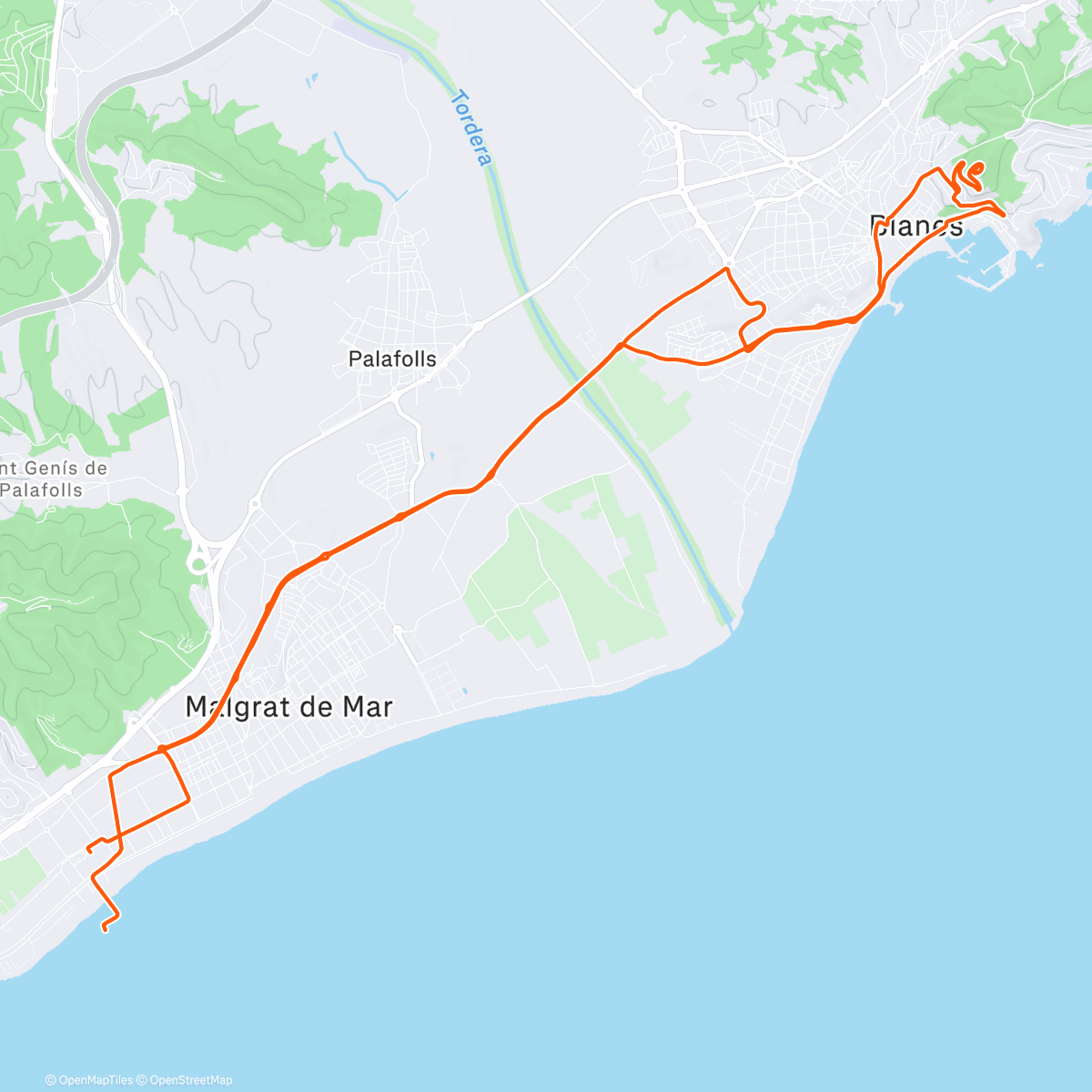 Map of the activity, Santa Susanna - Castillo de Blanes