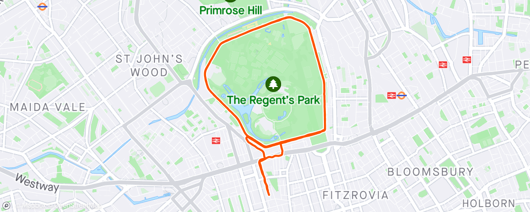 Map of the activity, Two loops of Regents Park