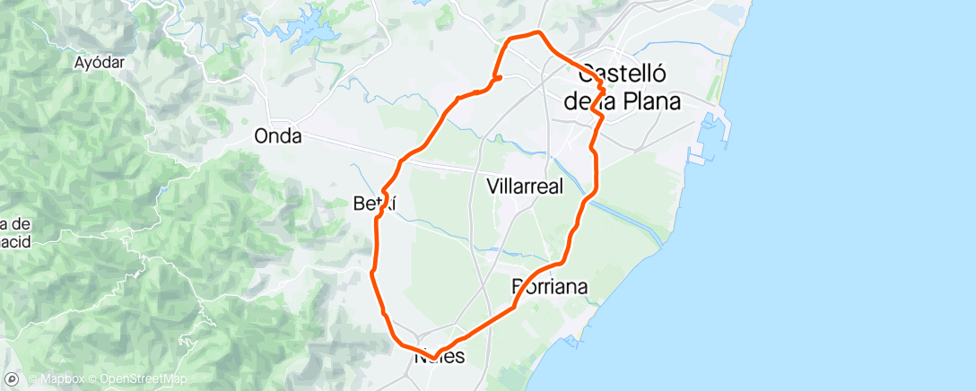 Map of the activity, Castelló - Nules - Castelló.