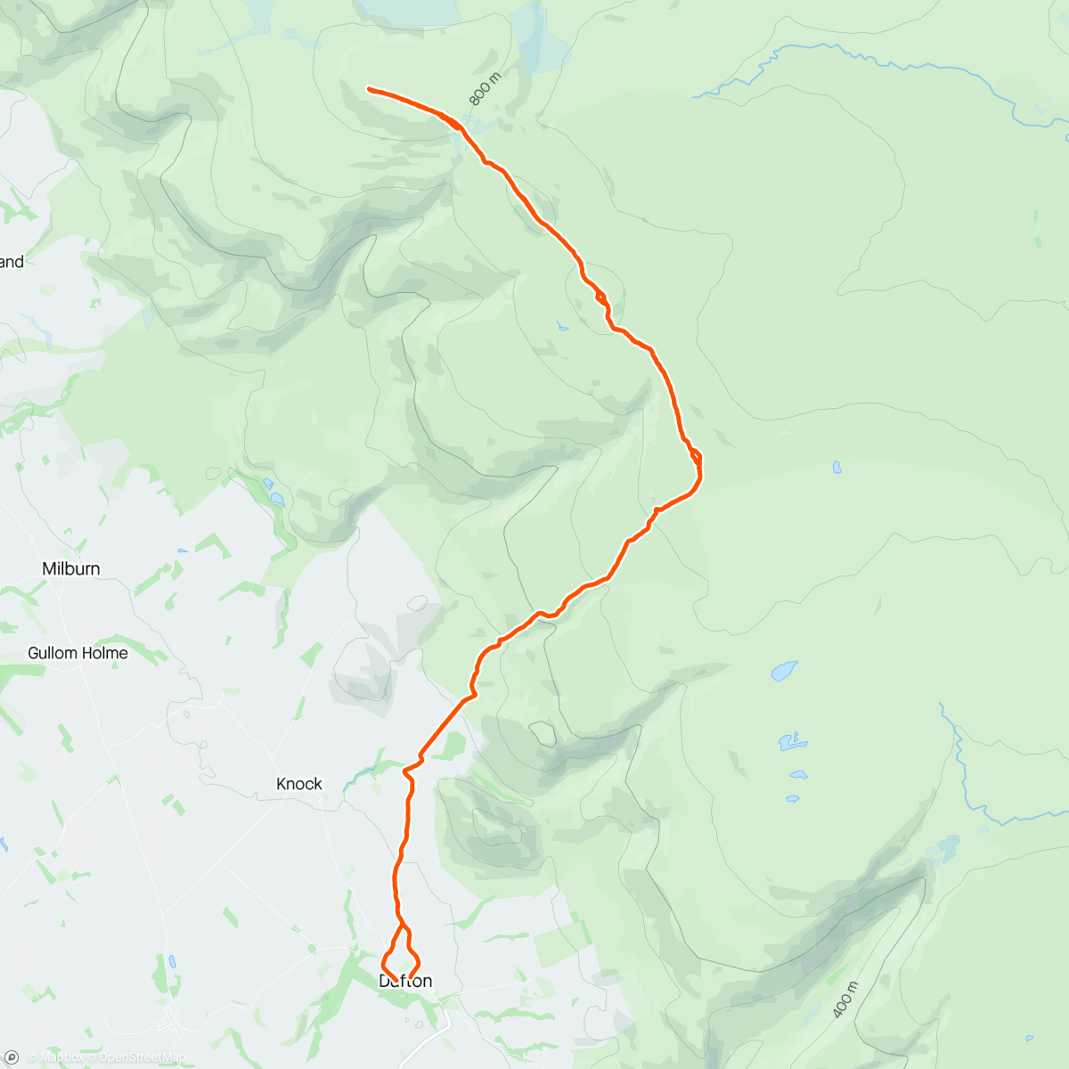 Mapa de la actividad (Another day on the Pennine way. Again not as wet as expected. (Very wet in places though). Dufton to Cross fell and back.)
