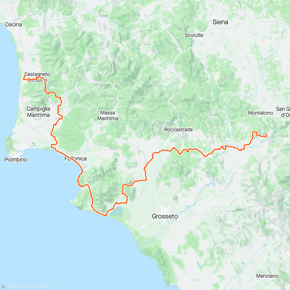 Map of the activity, Tuscany trail day 1