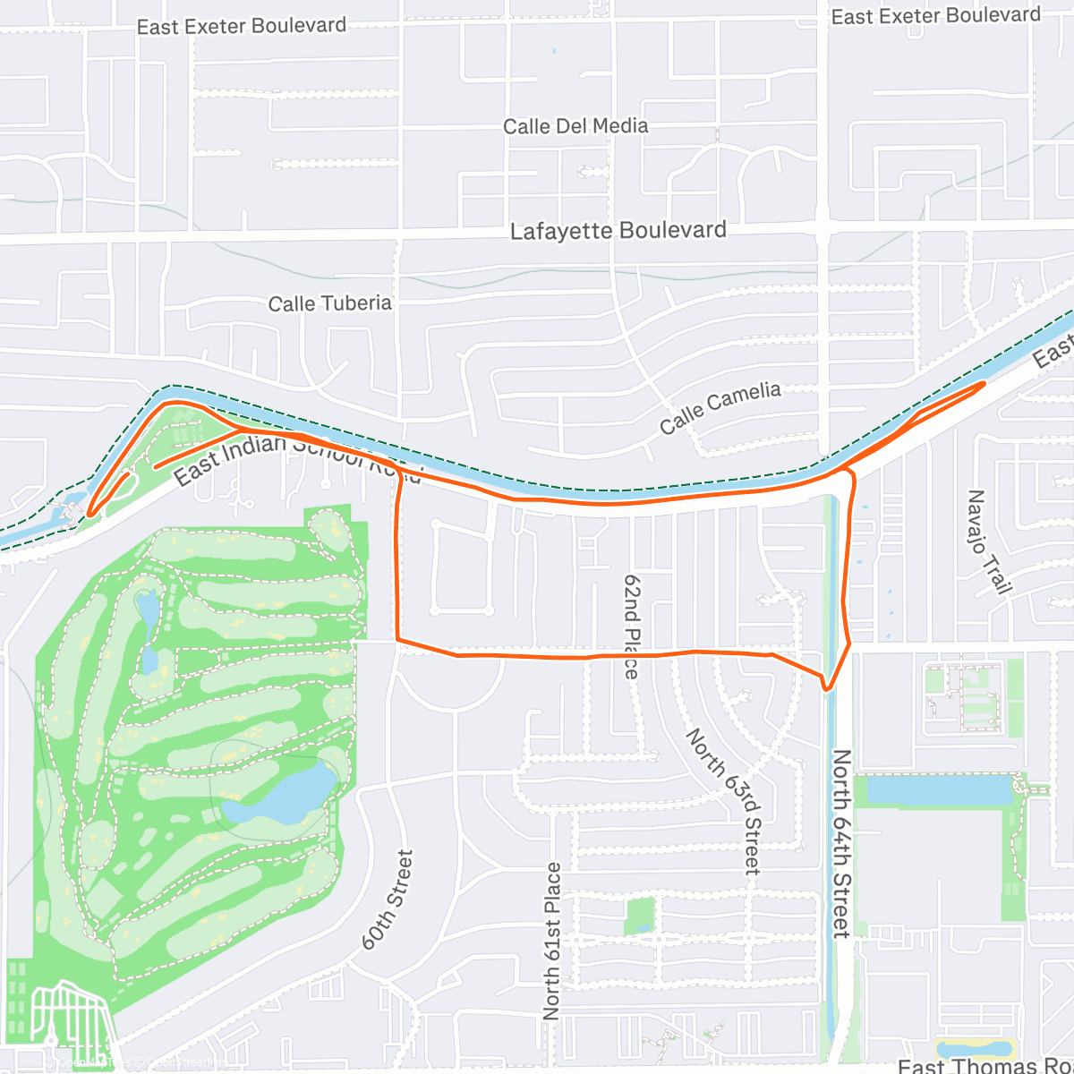 Map of the activity, Arizona Canal Run