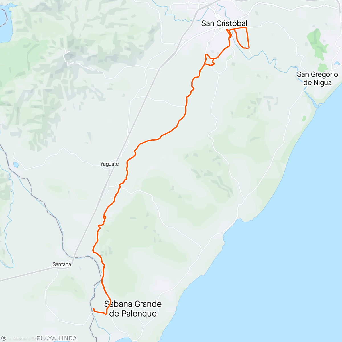 Map of the activity, Vuelta en bicicleta Nizao por Monte by RPC #MisterGPS #RPC #Lobycreisys #MtbunaPasionunSacrificio #Mtbunsacrificiounapasion