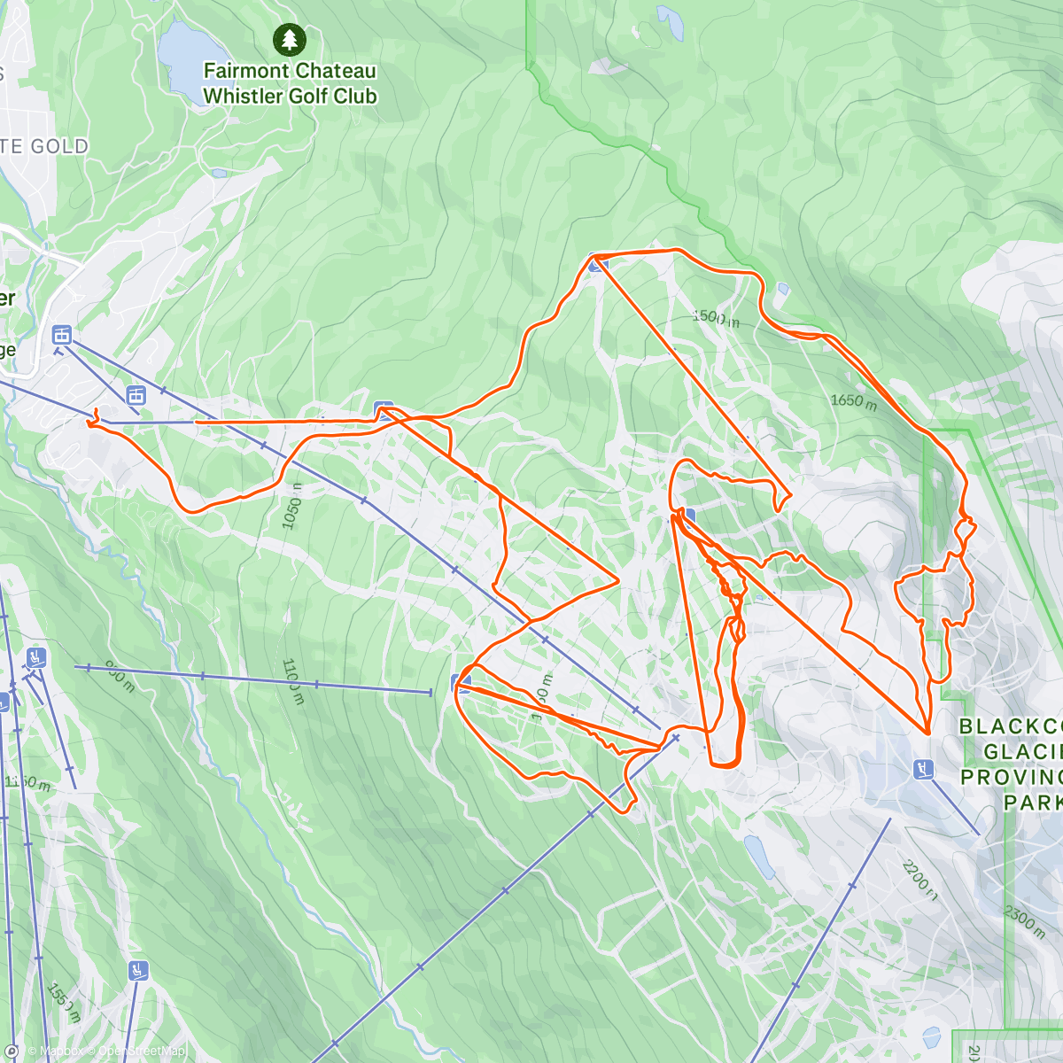 Map of the activity, Blackcomb Jersey & Spanky!