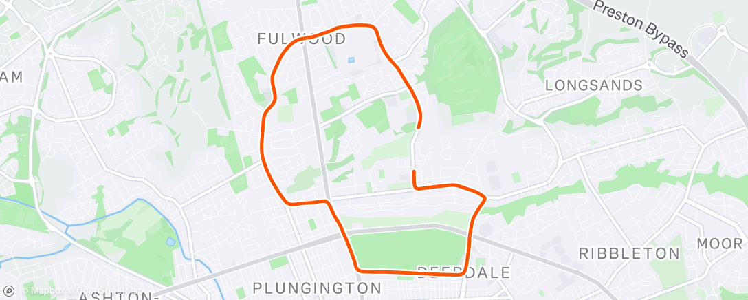 Map of the activity, Fulwood Short Loop (via Black Bull Lane,  Moor Park)