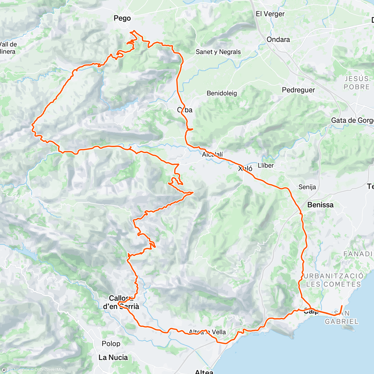 アクティビティ「Kapurkova - Tarbena, Col de Rates neprestiz, Val d Ebo」の地図