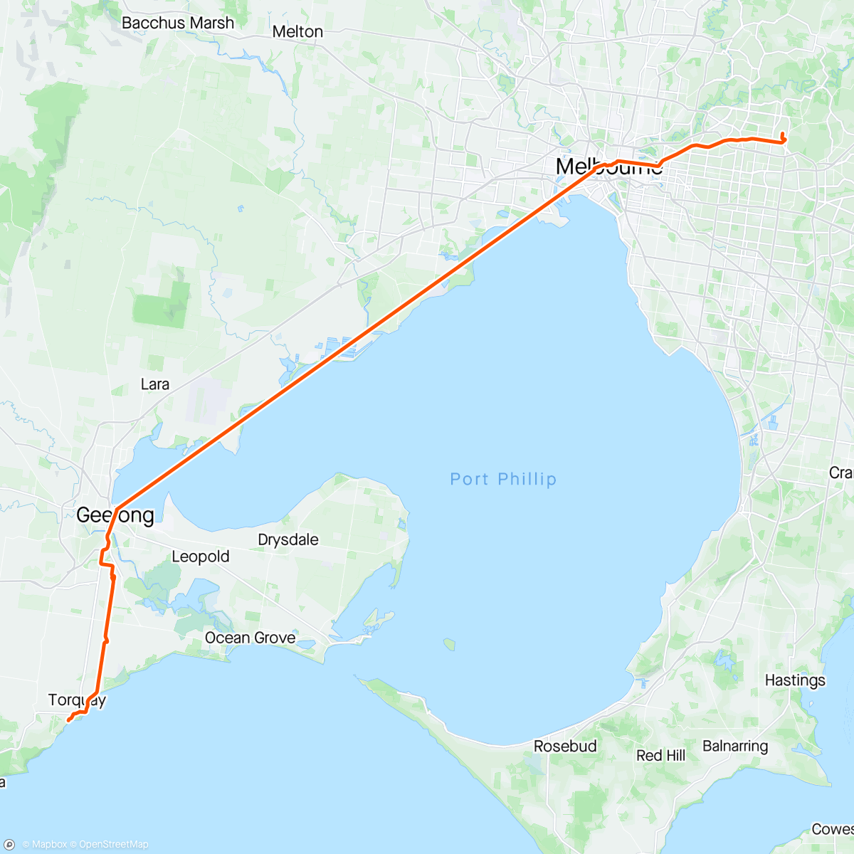 Mapa da atividade, Final day: Torquay to Home via Geelong Ferry