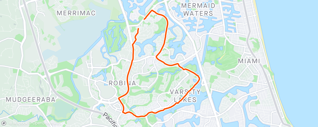 Map of the activity, 12km Robina lunch run