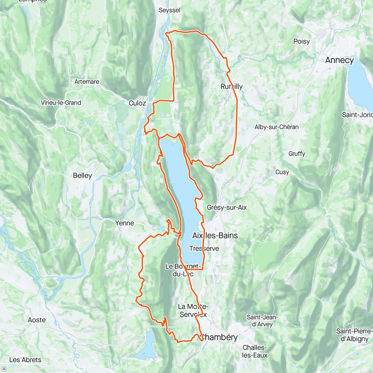 Map of the activity, Sortie Route Tour du Lac du Bourget x2 (Col de l’Epine - Col du Chat x2 - Gorges du Fier - Col de la Chambotte) Solo