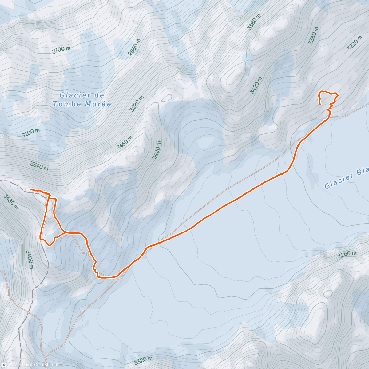 Map of the activity, Roche Fourio (3730m)