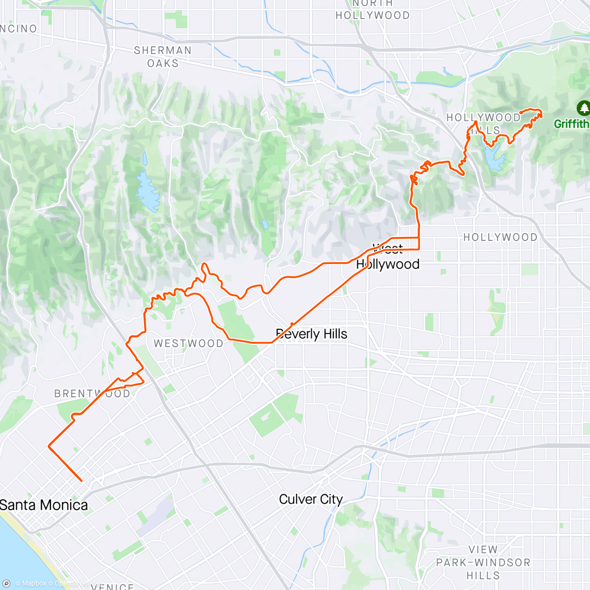 Map of the activity, LATC Hollywood Sign Ride