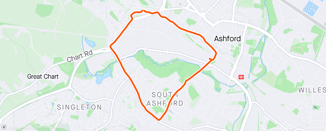 Map of the activity, Solo 3 mile ish slow run