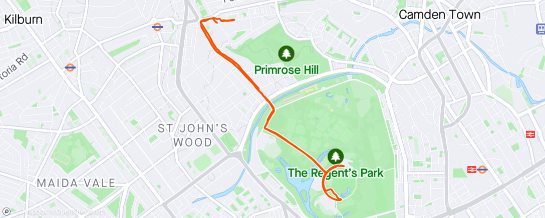 Map of the activity, ER @ Regents Park - pick up pace in the middle