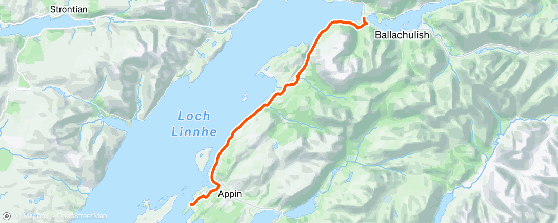 Map of the activity, Letjog Port Appin to Loch Leven