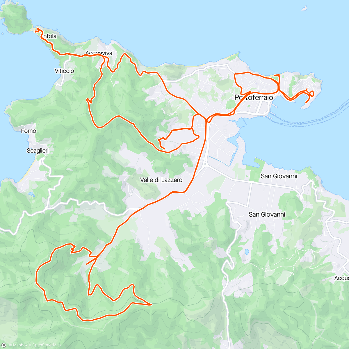 Map of the activity, Elba-Portoferraio-colle reciso -colle delle poppe-enfola