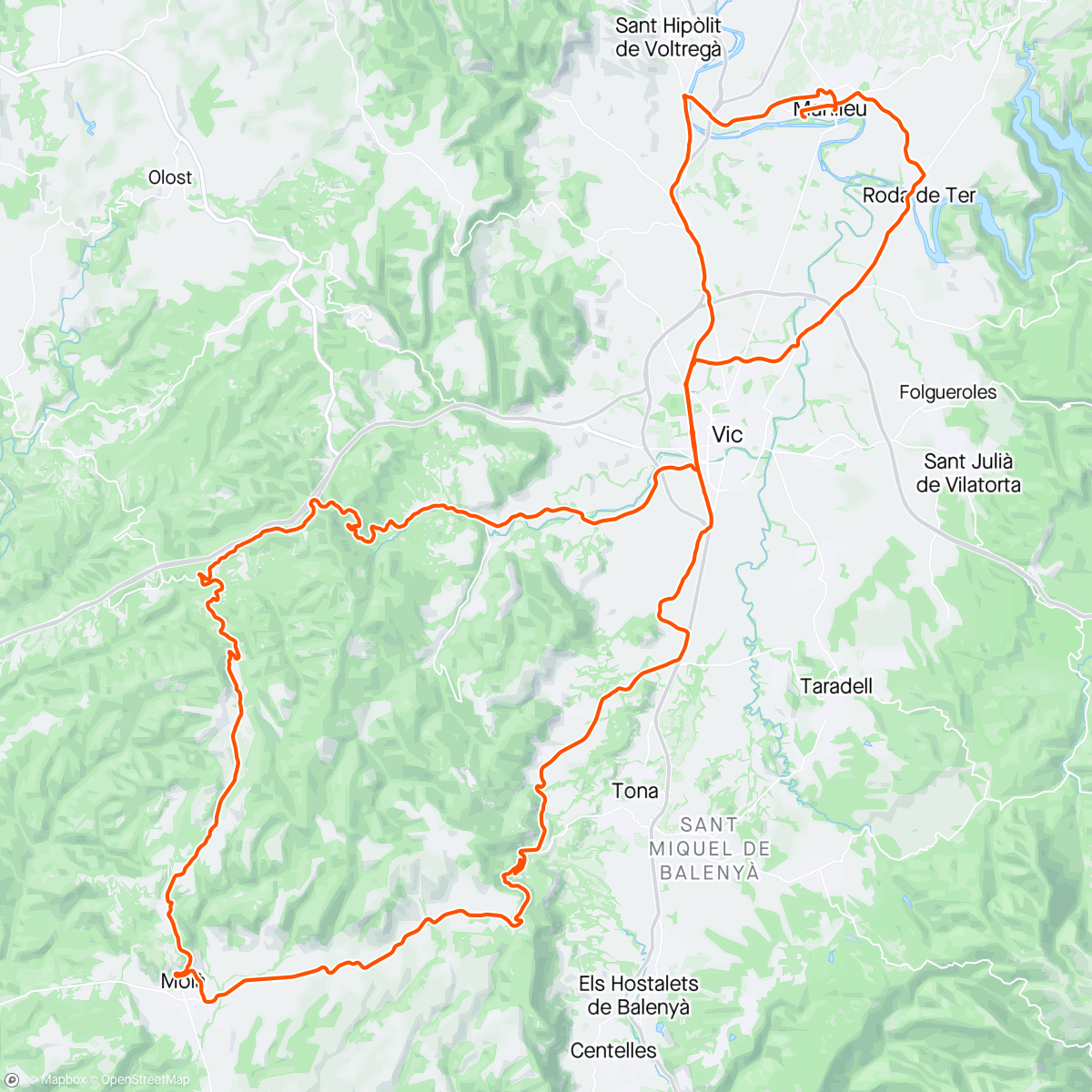 Map of the activity, Manlleu - la Gleva - vic - malla - Collsuspina  - Moià - L’Estany - Santa Eulàlia - vic - roda - Manlleu