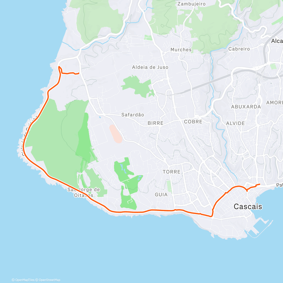 Map of the activity, Cascais along Cycle Lane to Duna da Cresmina