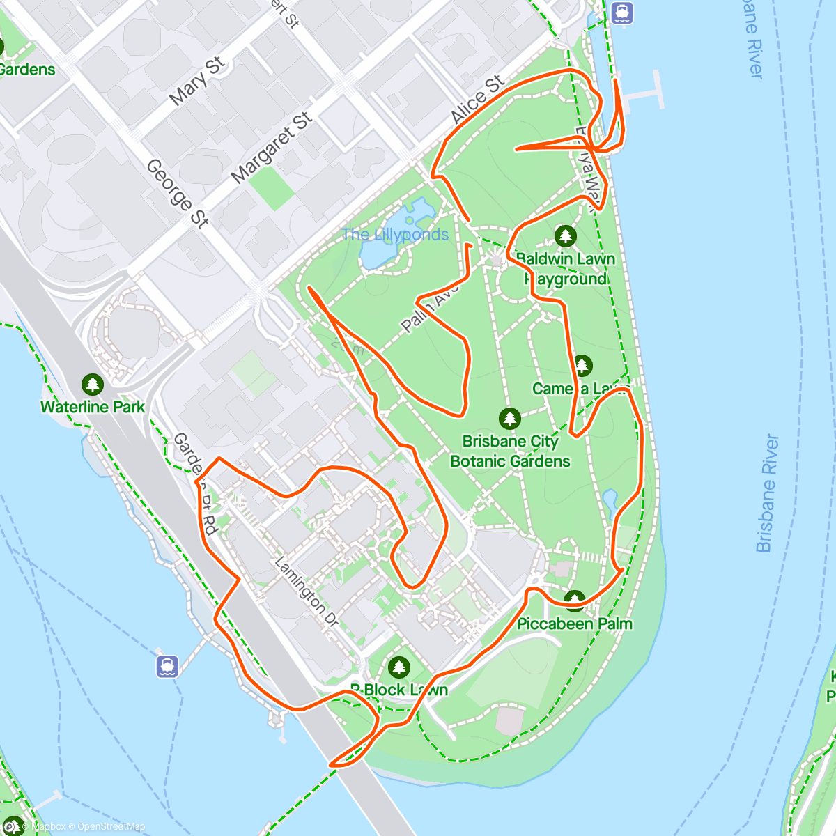 Map of the activity, Maprun Parks - Botanical Gardens with 🐶