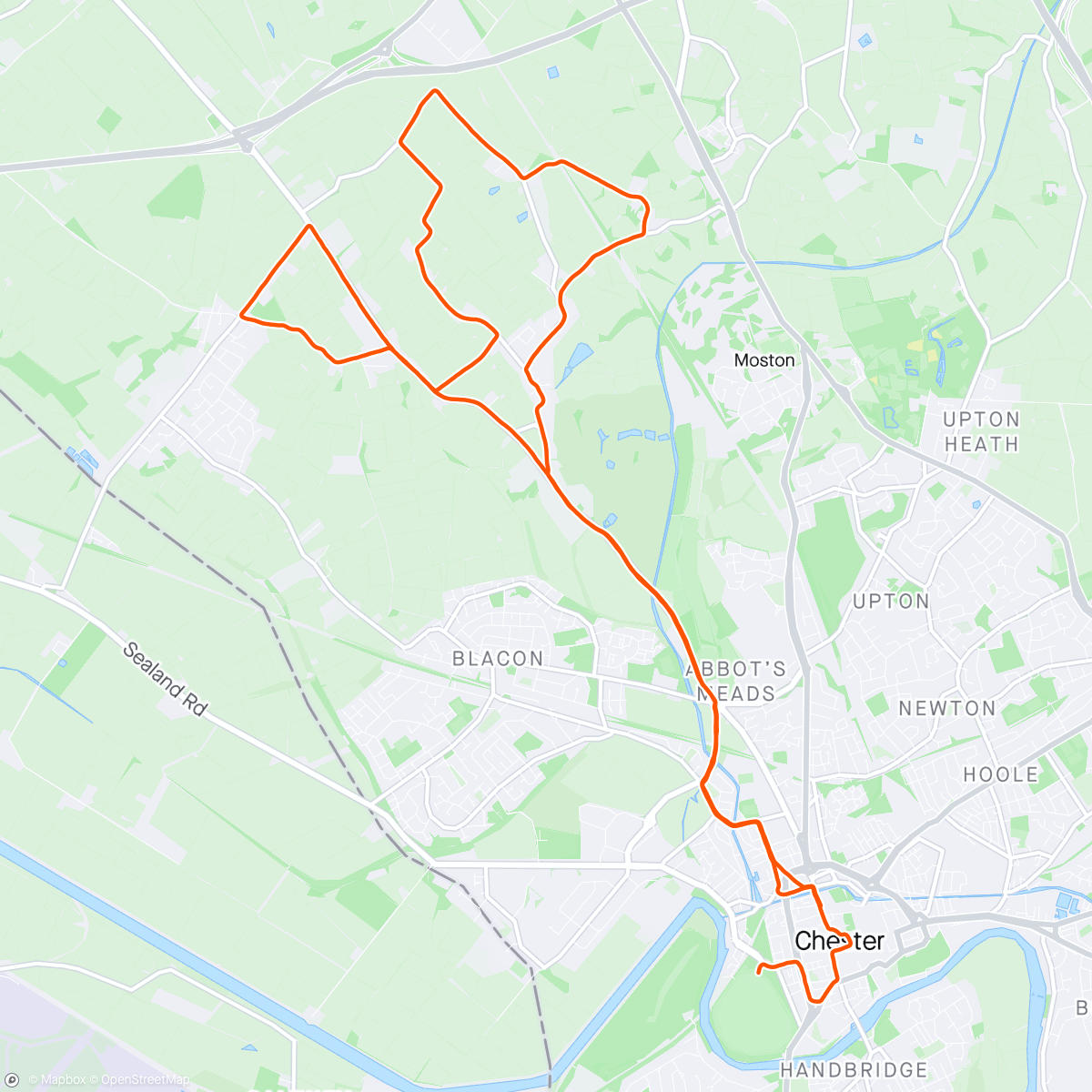 Kaart van de activiteit “Chester half marathon - 1:37:02”