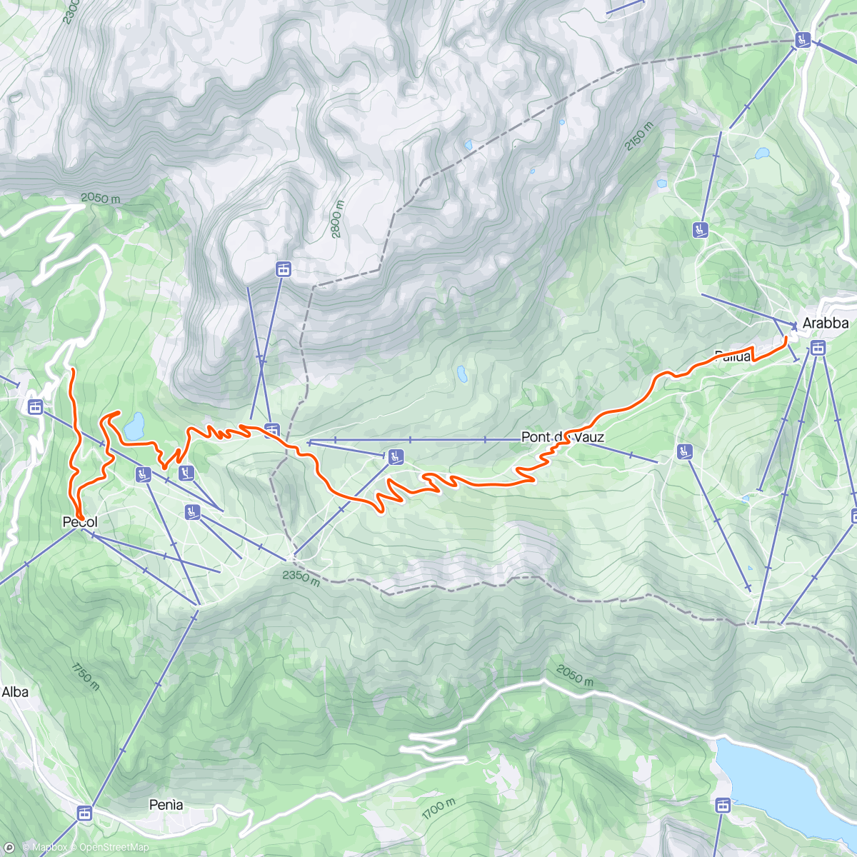 Map of the activity, Kinomap - 🌞💪🌋🧡 DOLOMITES: PASSO PORDOI  TO ARABBA