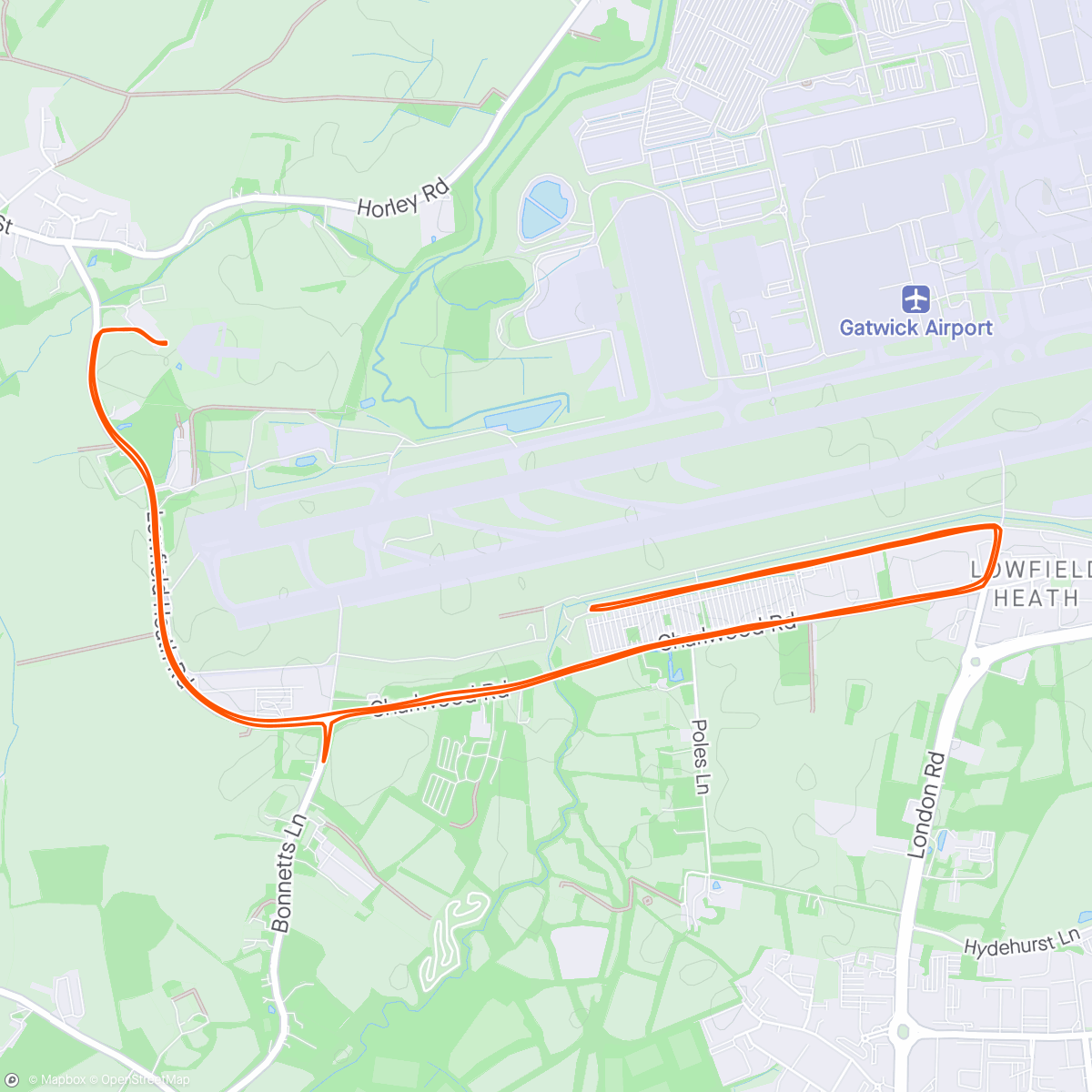 「Run Gatwick 10k」活動的地圖