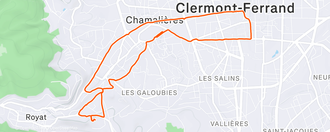 Map of the activity, Course à pied en soirée