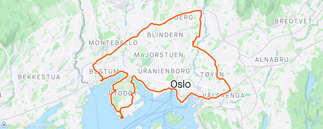 Map of the activity, Lunch Ride - Oslorunden, på gravel'n - varmt i dag også - med en liten knekker utom Bygdøy... ☀️🚴‍♂️😎
