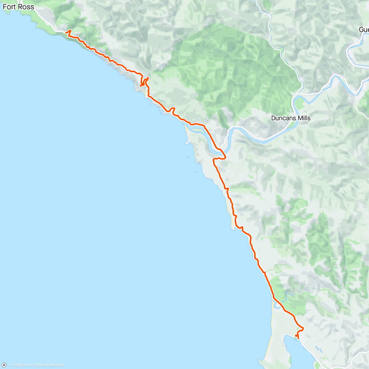 Map of the activity, Fat Kid Camp Day 3 - Bodega Bay to Fort Ross(ish)