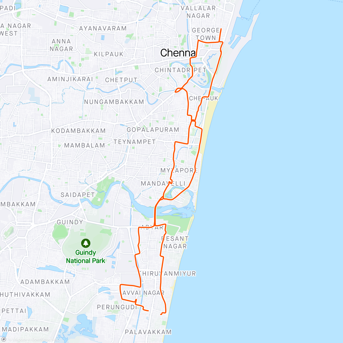 Map of the activity, Sunday Ride - Emden Bombing Trail Chennai