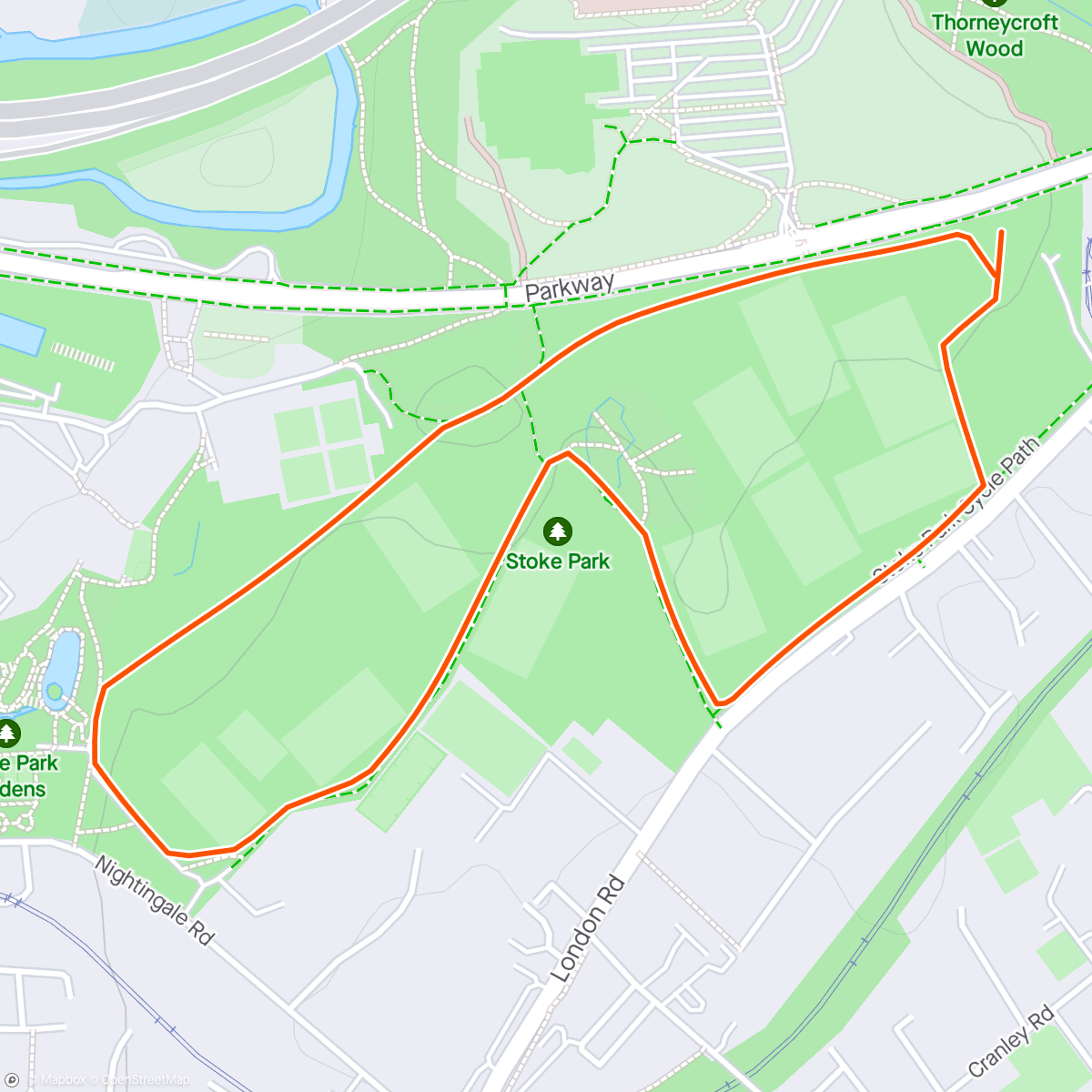 Map of the activity, Guildford parkrun lap 2 (user error)