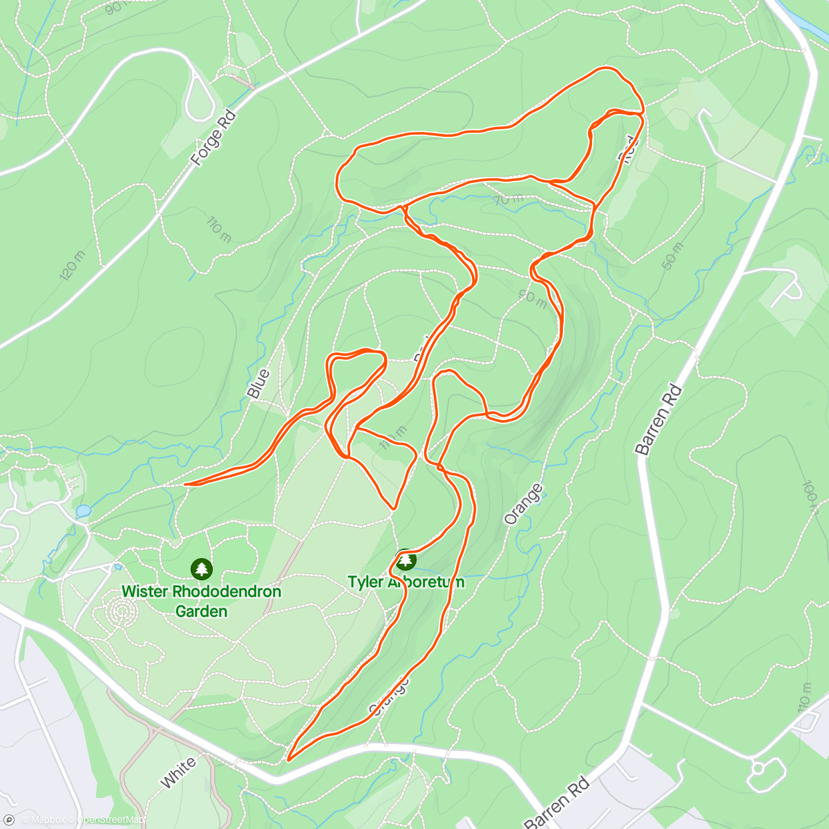 Map of the activity, 2024 Tyler Arboretum 10K Trail Run