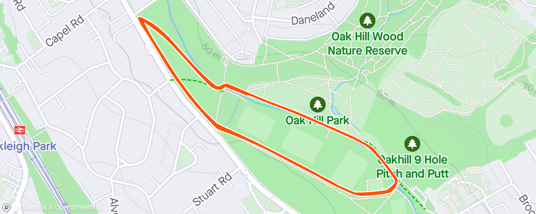 Mappa dell'attività Oak Hill parkrun #599. Decent time without max effort