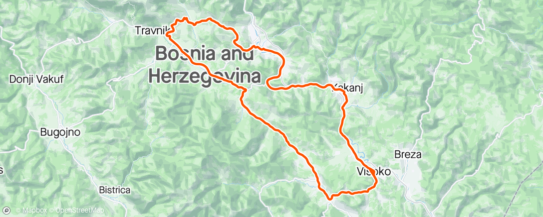 Map of the activity, Visoko/Zenica/Ovnak/Guca Gora/Travnik/Kaonik/Kiseljak/Visoko/