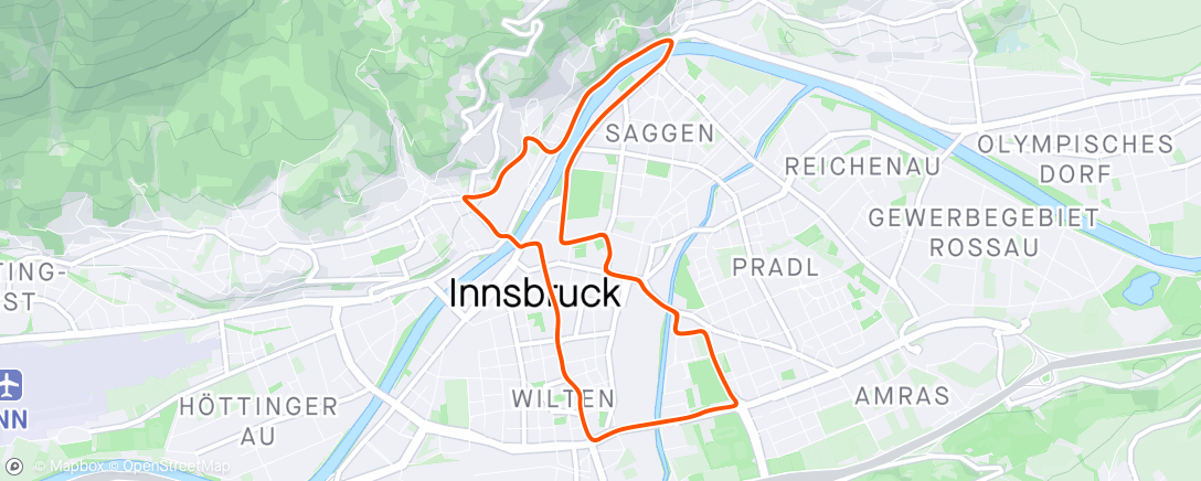 アクティビティ「Zwift - Group Workout: VO2 Max -3 Minute (E) on Innsbruckring in Innsbruck」の地図