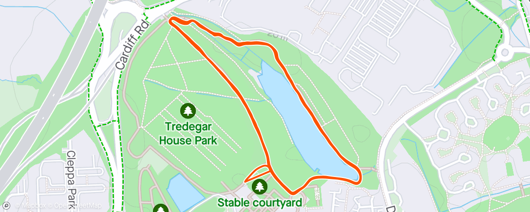 Map of the activity, Newport Parkrun + a bit with HLRD